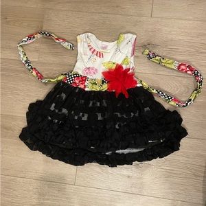 Giggle moon dress. Paris print top with lacy black skirt